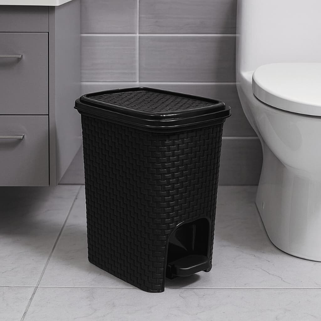 Lixeira Rattan 7 Litros Preta com Pedal - ARQPLAST / Banheiro / Escritório / Limpeza / Organização