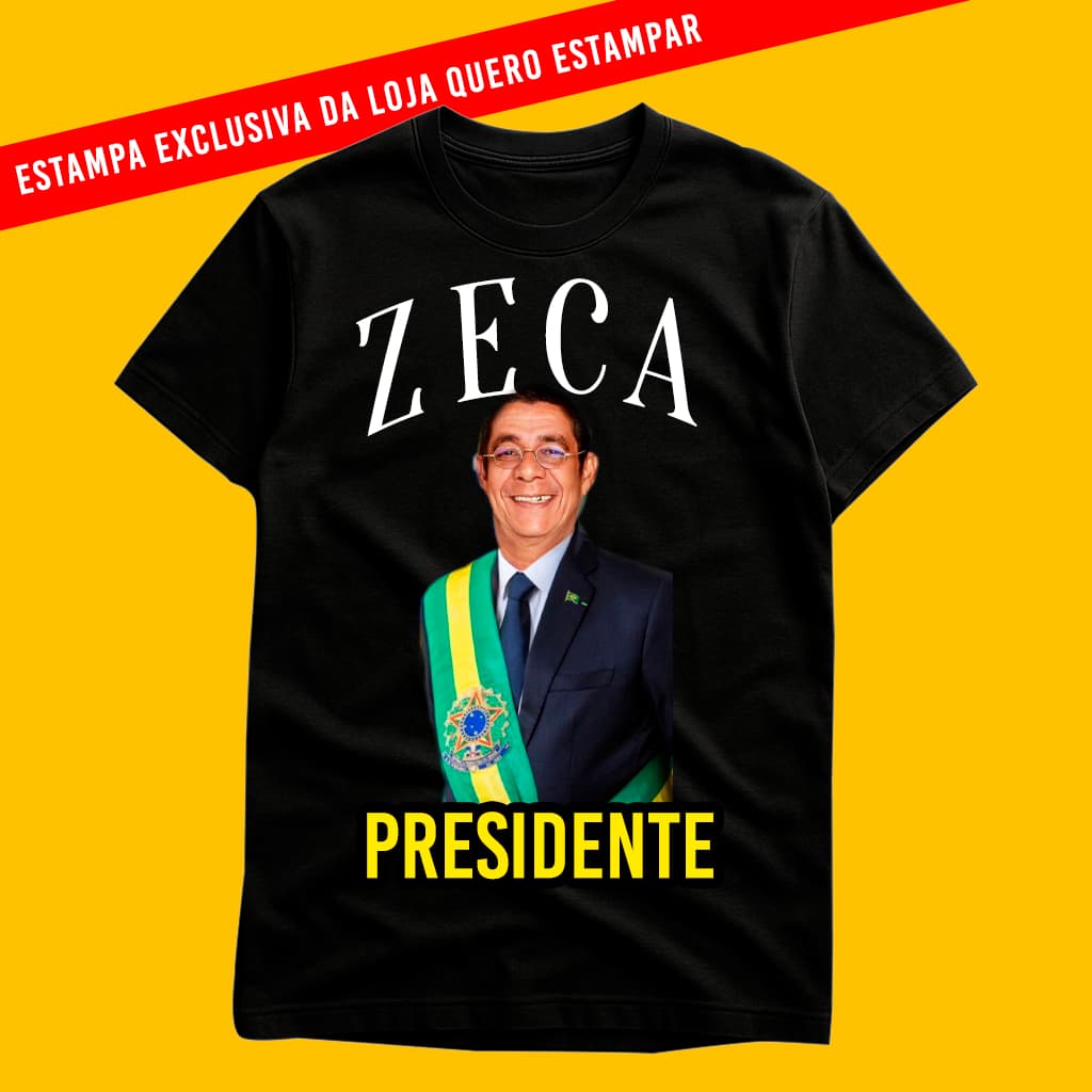 Camiseta Masculina Preta Algodão Estampa Presidente Zeca Casual Temática Política Confortável