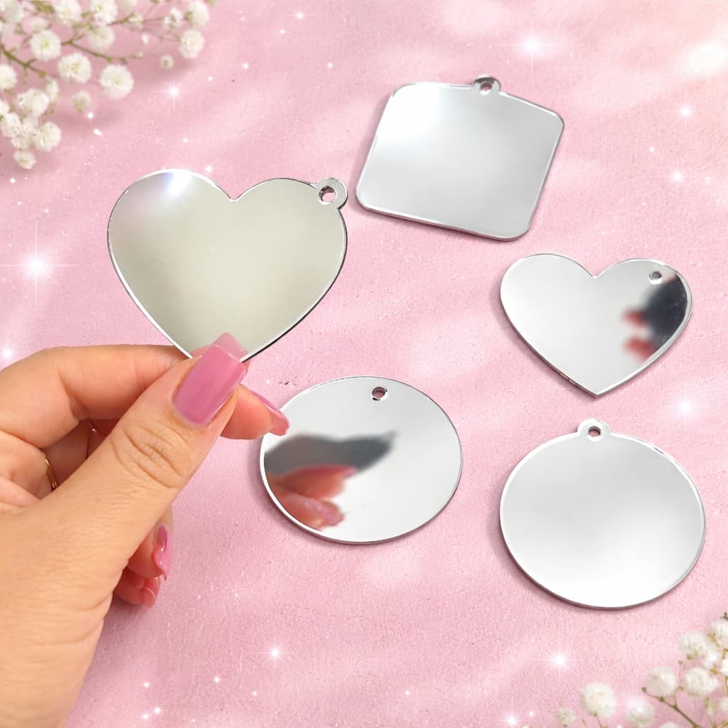 Kit Base Acrílico Espelhado Para Chaveiros Decorativos Com Furo