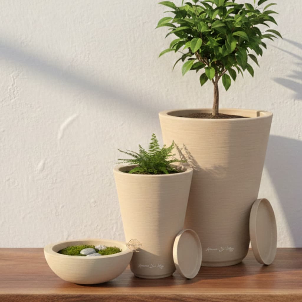 3un Vasos Grande com Bacia Polietileno Jardim Moderno 59cm/49cm/34cm