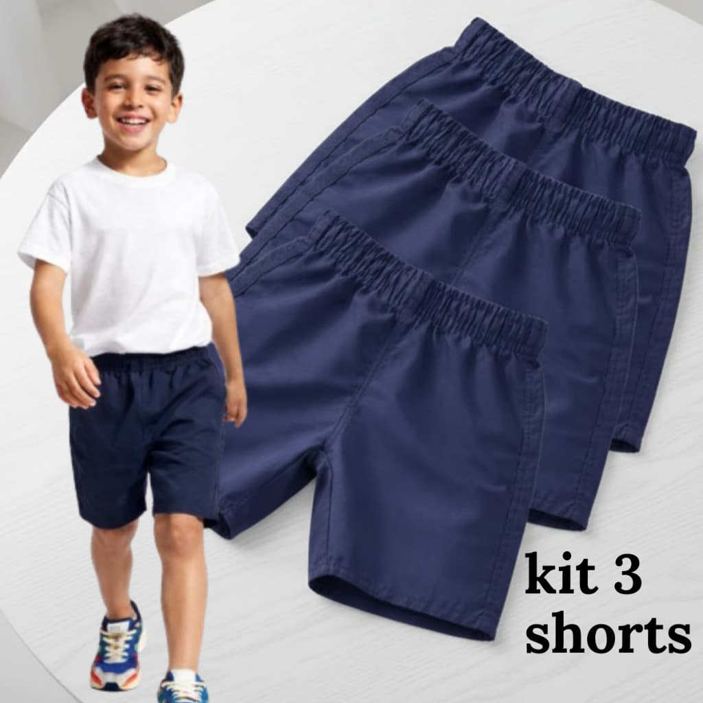 Kit 3 Bermudas Tactel Infantil Juvenil Menino Uniforme Escolar 2 ao 16