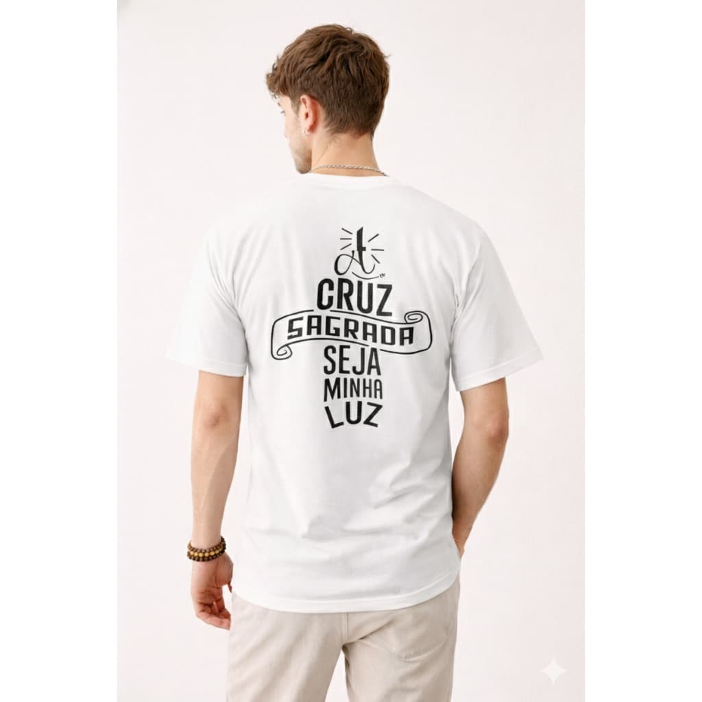 Camiseta Medalha de São Bento e Cruz Sagrada | Estampa Religiosa Cristã | catolica Premium Unissex