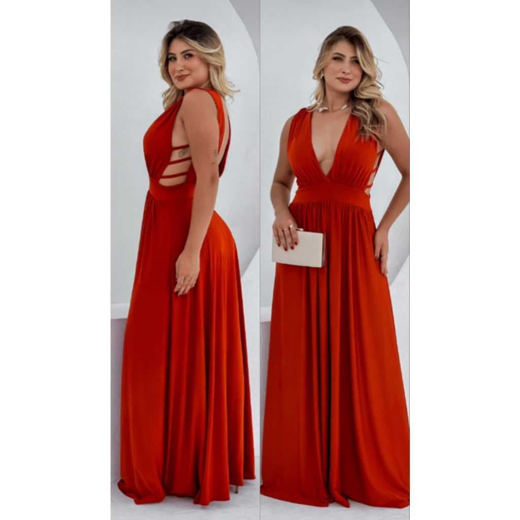 Vestido Feminino Festa em Geral Madrinha Longo Aberto na Lateral Bojo Elegante Terra Verde Militar Oliva Primavera Verão