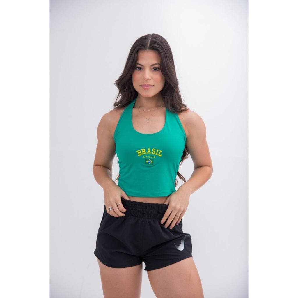 Cropped Top Casual Brasil Estrelas Bordado Copa Do Brasil Hexa Bandeira