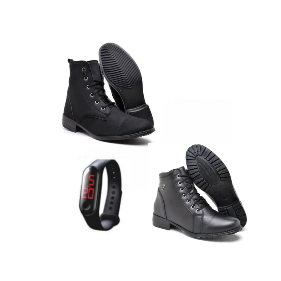 Bota coturno feminina preta cano baixo+ bota coturno feminina preta cano curto e salto baixo