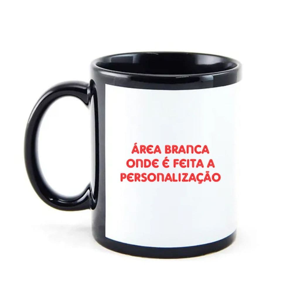 Caneca Preta Porcelana Personalizada com foto - Frase - Desenhos - Sua arte aqui!