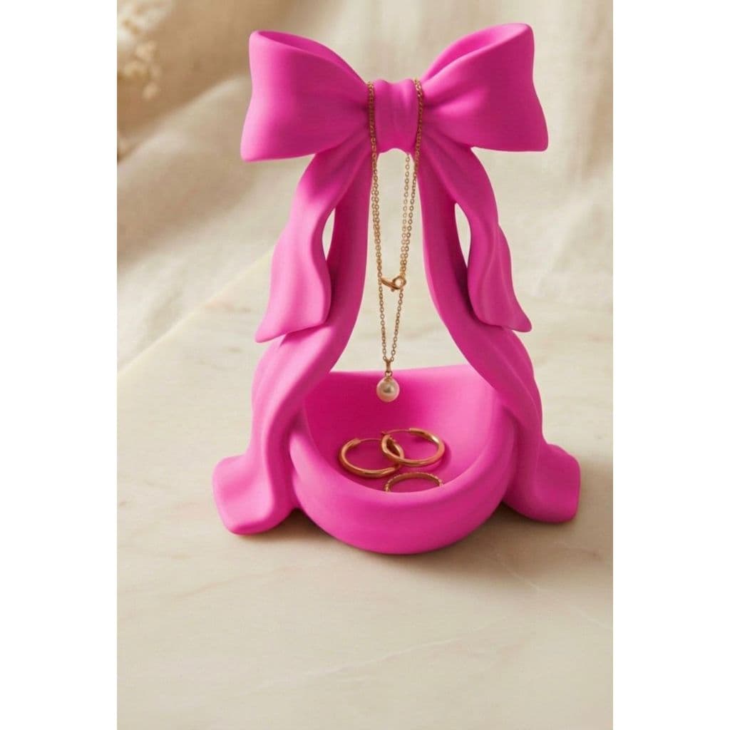 Porta Joias Laço Rosa Coquette Organizador De Bijuterias E Anéis Luxo 16,5cm