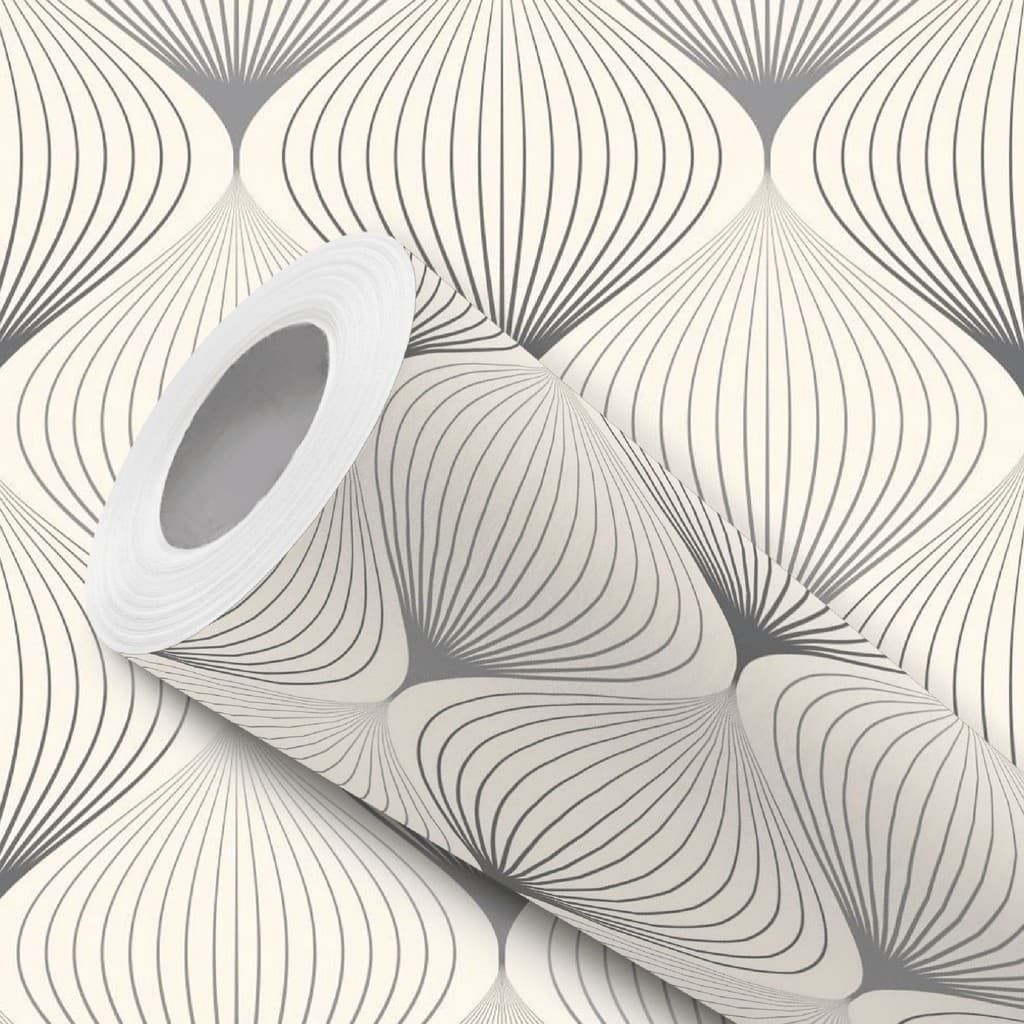 Papel de Parede Vinílico Adesivo Abstrato Curvas Bege Cinza Fácil de Aplicar
