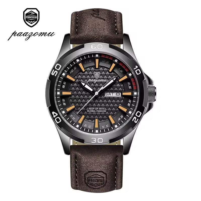 Relógio Masculino Paazomu 895 Couro Luminoso 3ATM - Com caixa