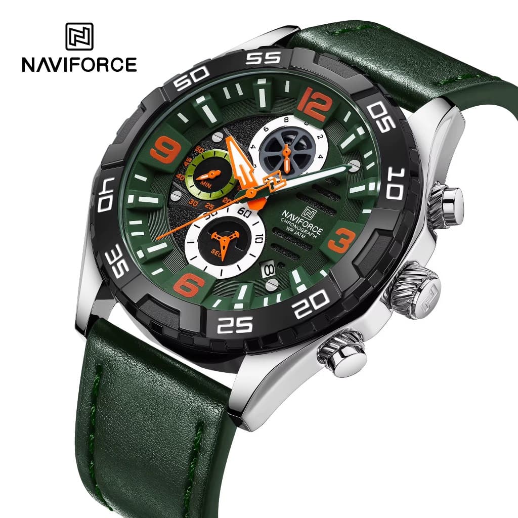 Relógio Masculino Naviforce NF8043 Cronógrafo Couro Esportivo Resistente à Água Luminoso
