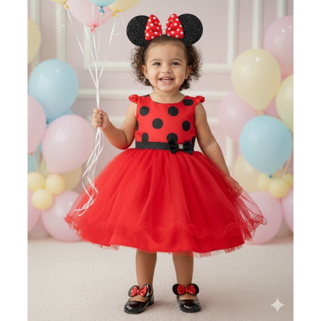 Vestido Banana Club Minnie/Minie Vermelha Bolinhas Poa
