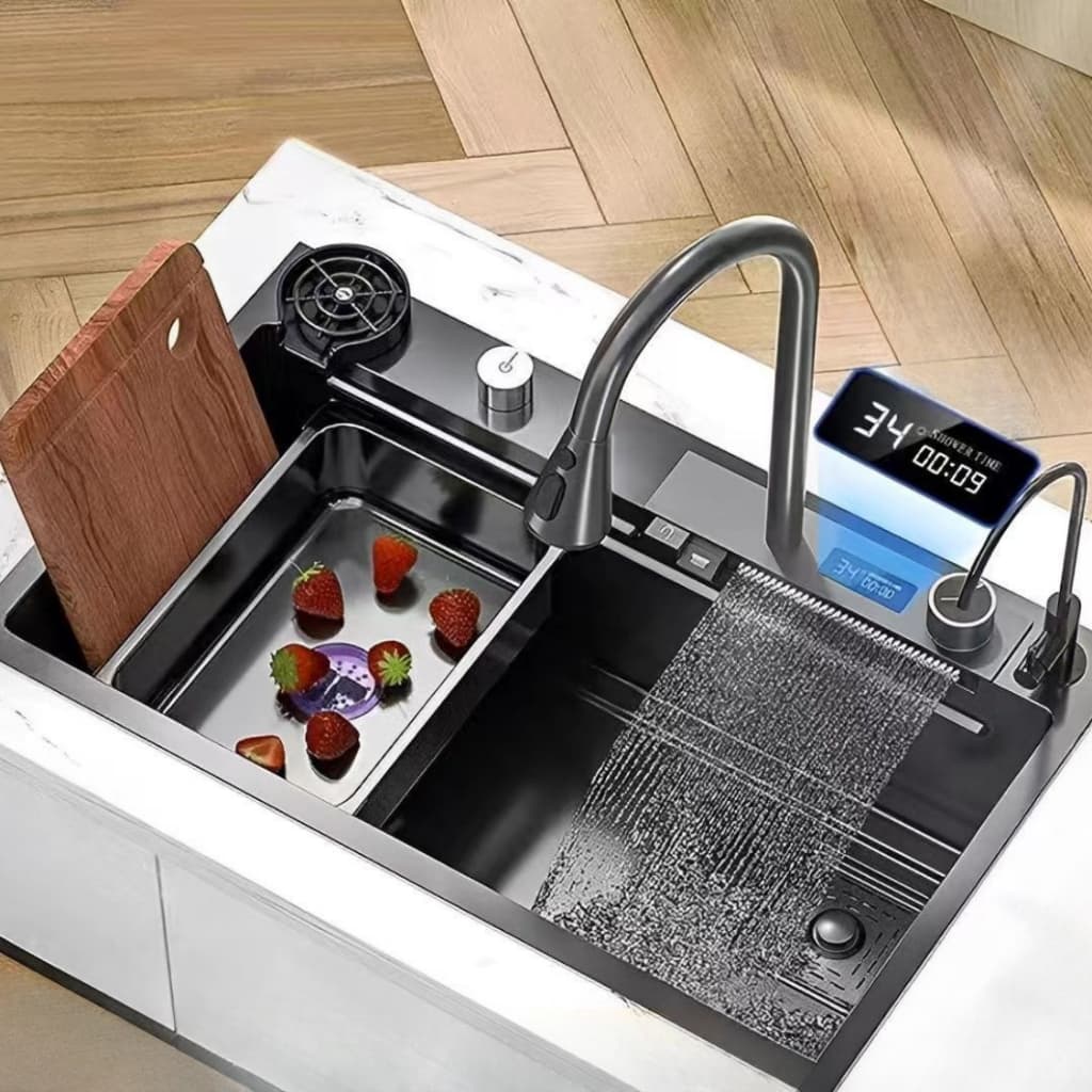 Kit Cuba Cozinha Gourmet Completa Luxo Aço Inox Cinzento Com Acessórios Conjunto De Torneiras 68cm