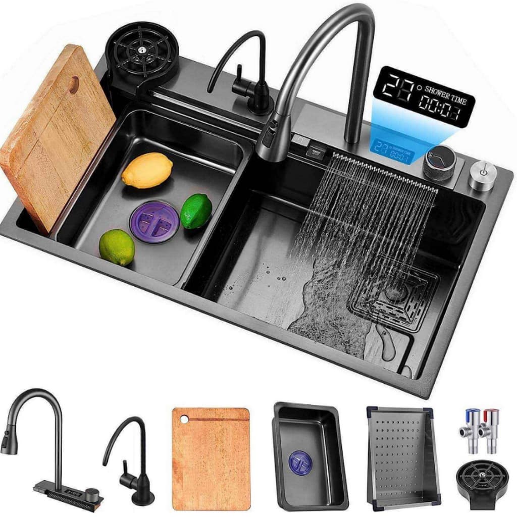 Kit Cuba Gourmet Aço Inox Premium Torneira Lavador Copos Completa Acessórios 68 x 45 CM luxo