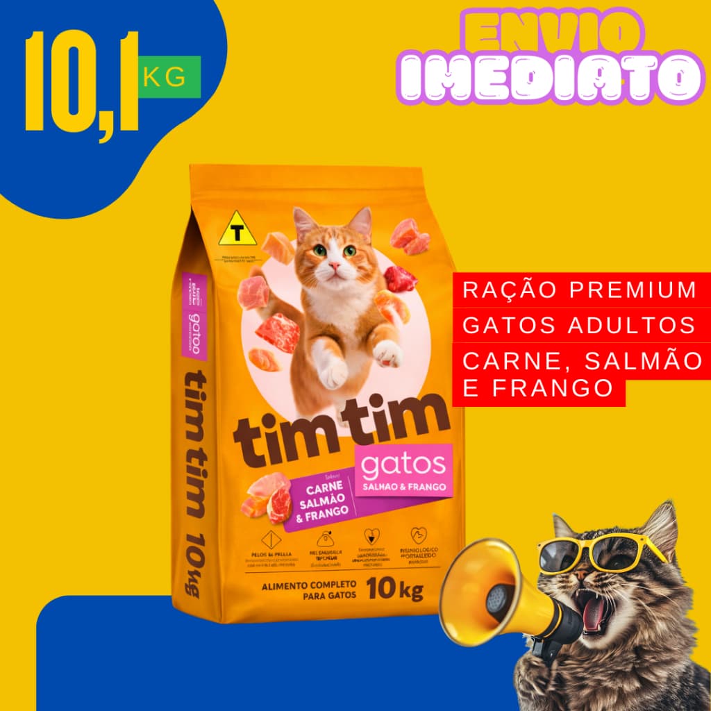Ração Gatos Adultos e Filhotes 10/25kg TIM TIM gatos - Envio Imediato