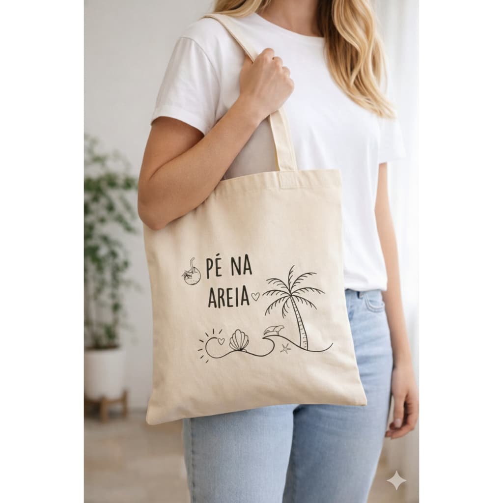 Bolsa de Praia Ecobag Estampada Algodão Cru | Pé na Areia | Bolsa Tote Sustentável ecobag aesthetic