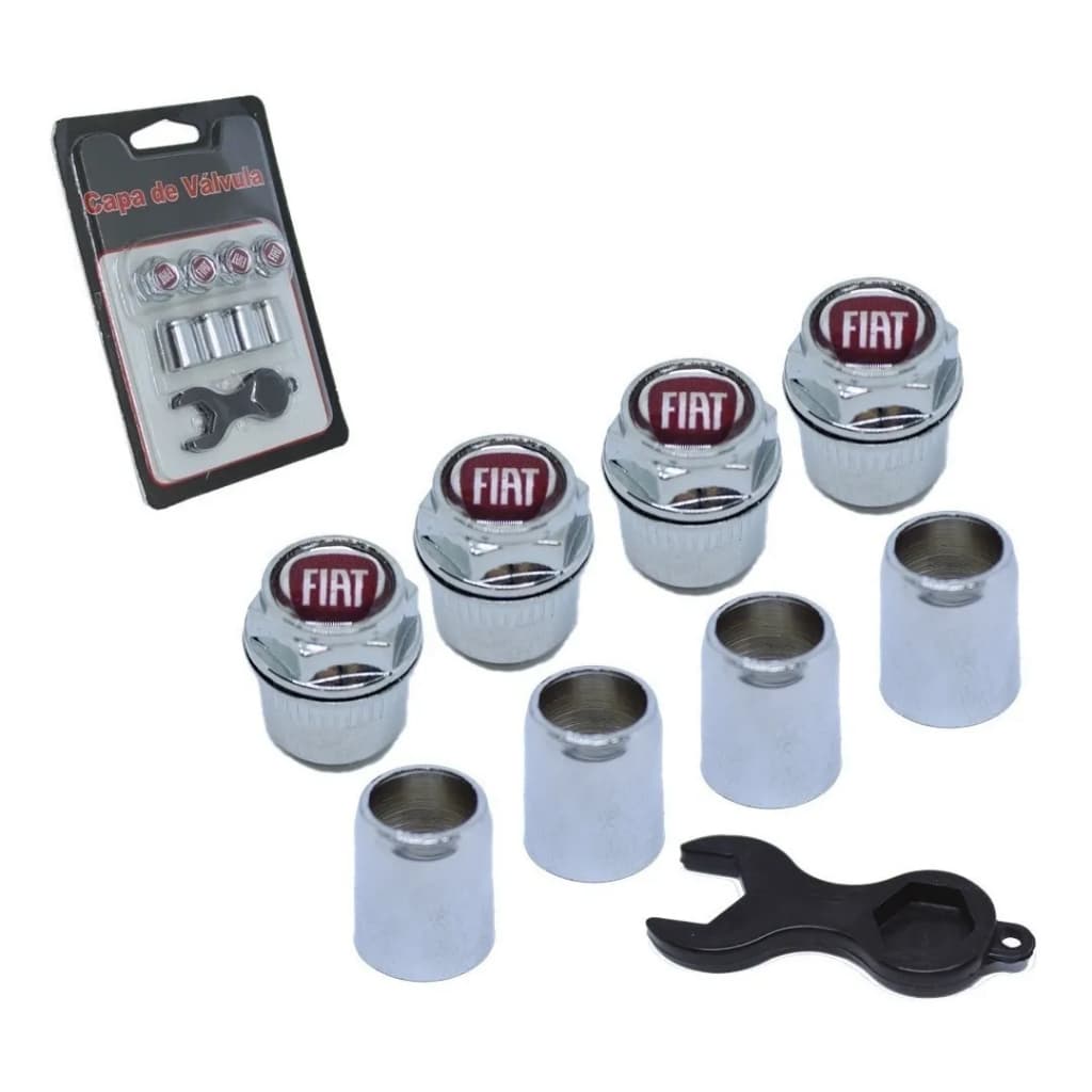 Kit Tampa Bico Válvula Antifurto Capa Cromada Fiat Vermelho