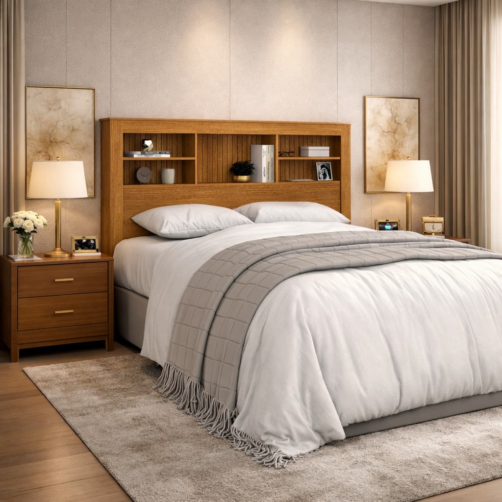 Cabeceira Queen 167cm MDP/MDF Robusto Quarto Casal Moderno Com Prateleiras Nicho