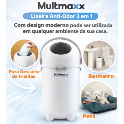 Lixeira Magica Sistema Anti Odor Para Fraldas Lixo Mágico Antiodor Banheiro Quarto Bebê Pets Mutmaxx