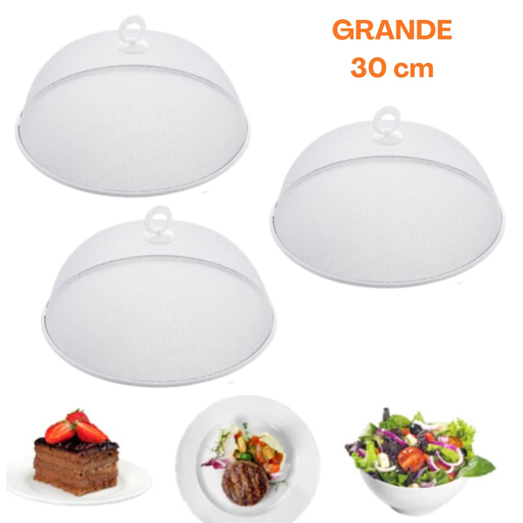 Kit 03 Tela Tampa Protetora de Alimentos Metal Grande 30 CM - Branco