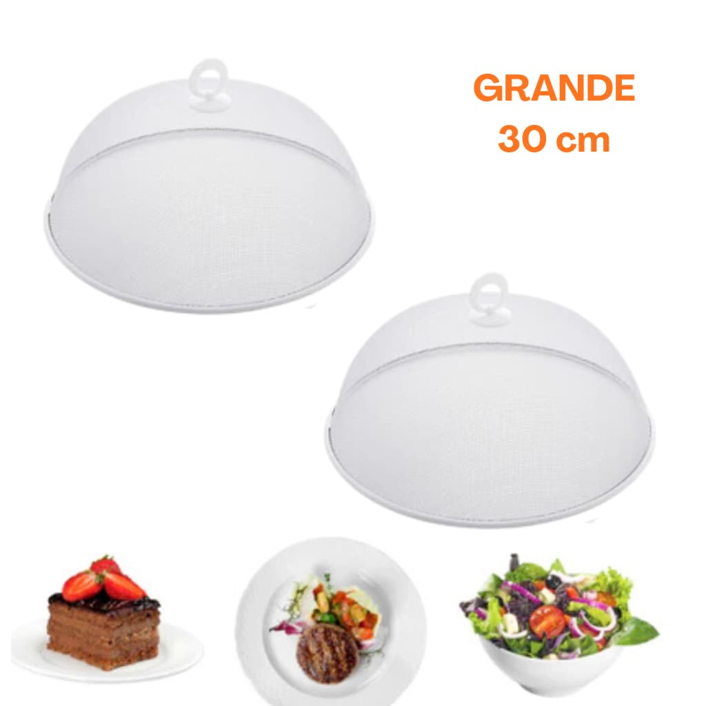 Kit 02 Tela Tampa Protetora de Alimentos  Metal Grande 30cm - Branco