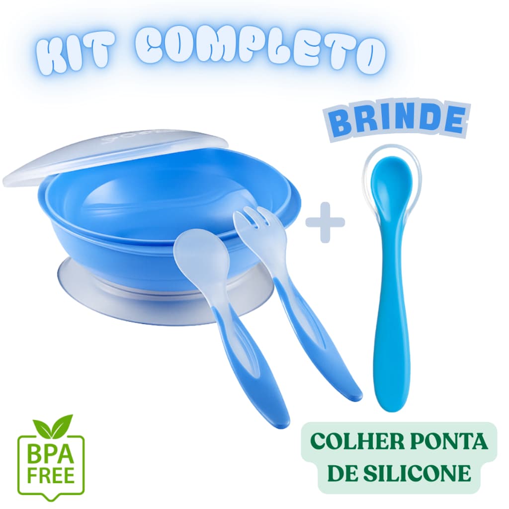 Pratinho Para Bebê Com Talheres + Colher c/ ponta de Silicone