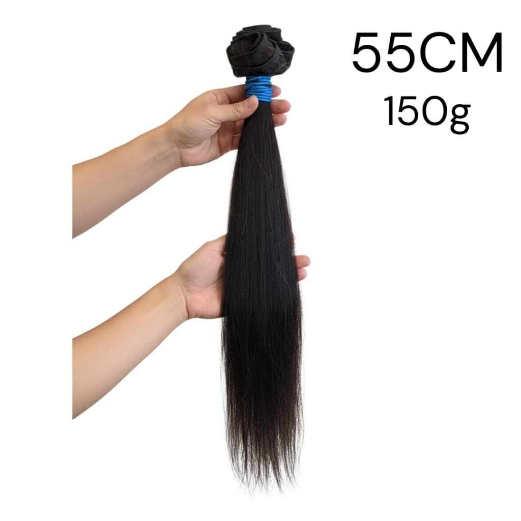 Cabelo Humano Liso Levemente Ondulado Indiano Semi Limpo Tela Liga Azul Aplique Mega Hair 55cm 150g
