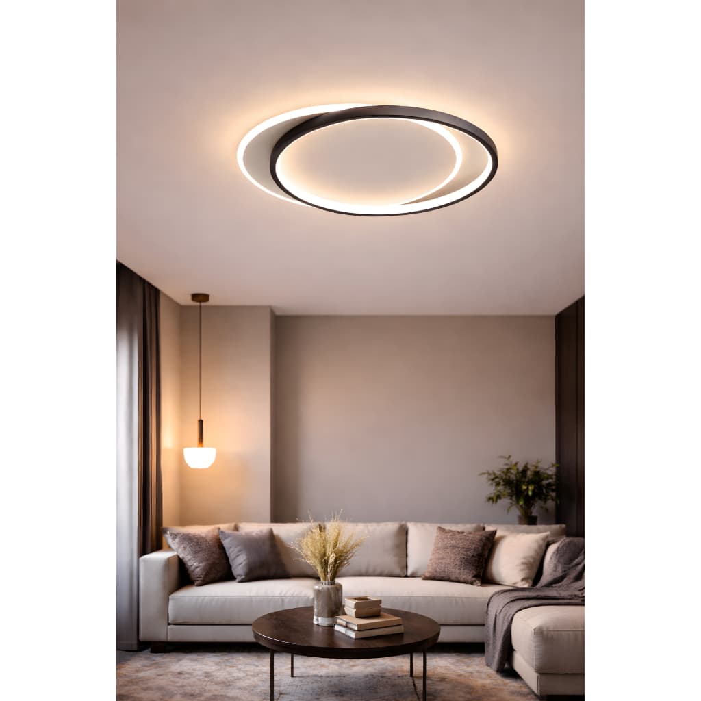 Luminaria Plafon De Teto 2 Aneis Preto Minimalista Moderno Bivolt (110/220)