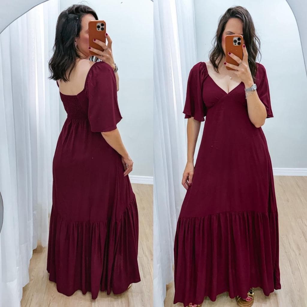 Vestido Longo Forrado Feminino Liso Verão Natal Ano Novo com Manguinha Estampado Tendencia Para Mulheres Modernas