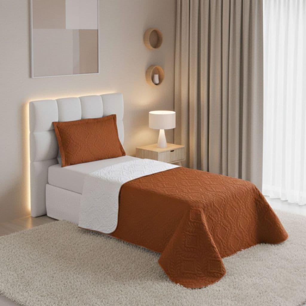 Kit Colcha Cobre Leito Solteiro Dupla Face Matelado Elegance Micropercal 200 Fios 02 Peças
