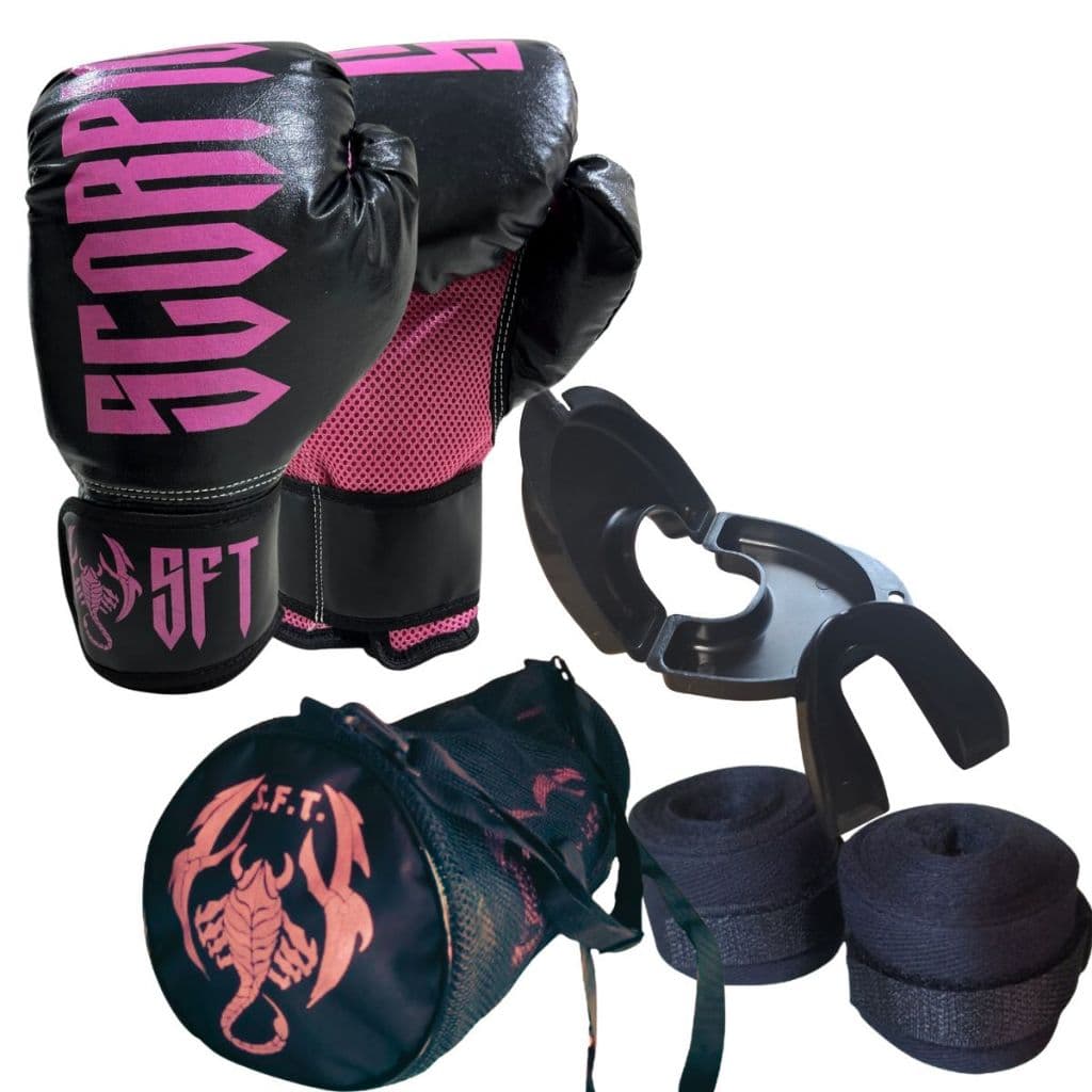 Kit Muay Thai Boxe Kickboxing Luva Bolsa Bandagem Bucal Scorpions