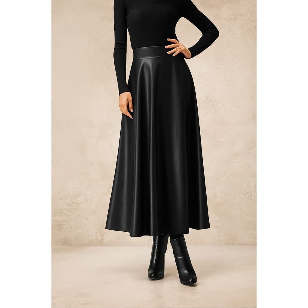 SAIA FEMININA MIDI  EM COURO CASUAL DELICADA