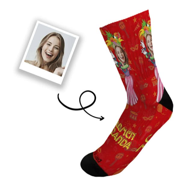 Meia Personalizada Com Foto - Carnaval Carmen Miranda - Cano Alto - Meias Elite