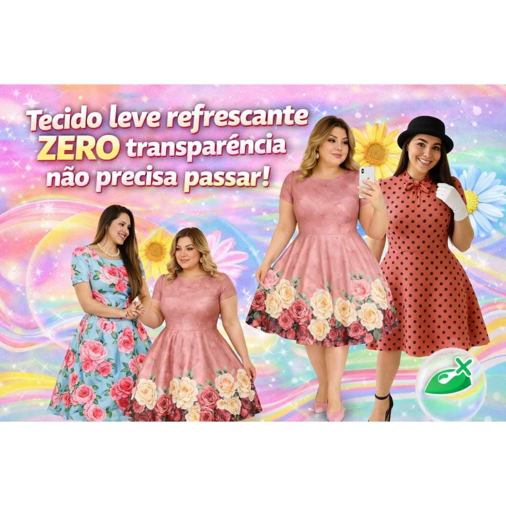 Vestido Plus Size Godê Moda Evangélica Midi Estampado Floral Saia Rodada Soltinha ou Vestidos Estampados mais vendido