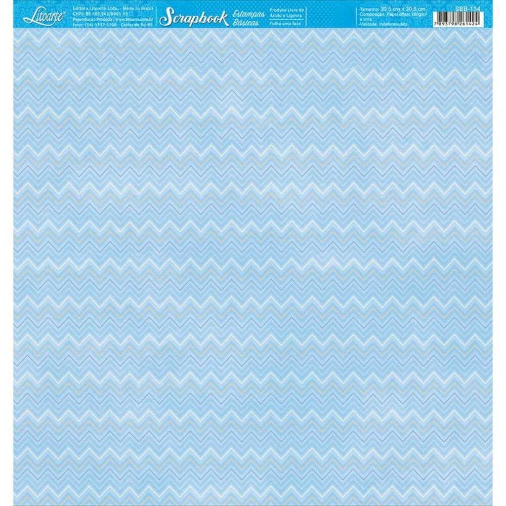 Papel Para Scrapbook Dupla Face Chevron Azul -  SBB-134 Litoarte 30,5x30,5cm