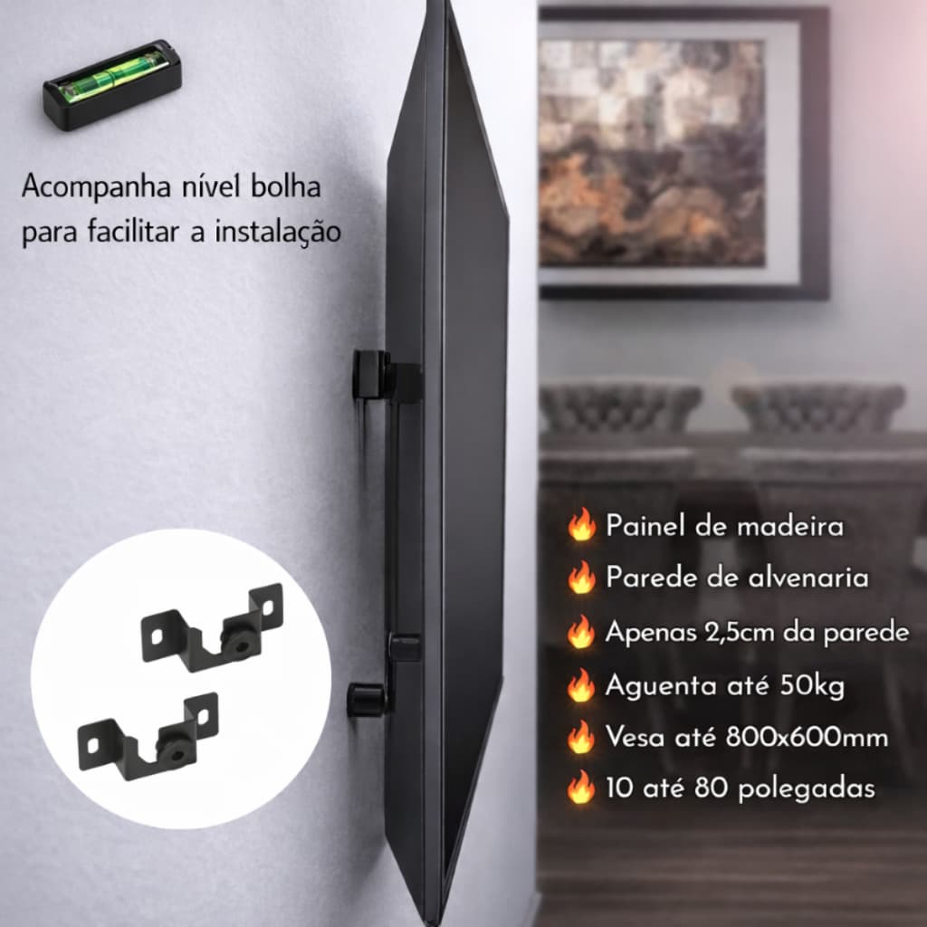 Suporte De Tv Para Painel De Madeira Slim Universal Até 80 Polegadas Samsung Ultra Fina Nf