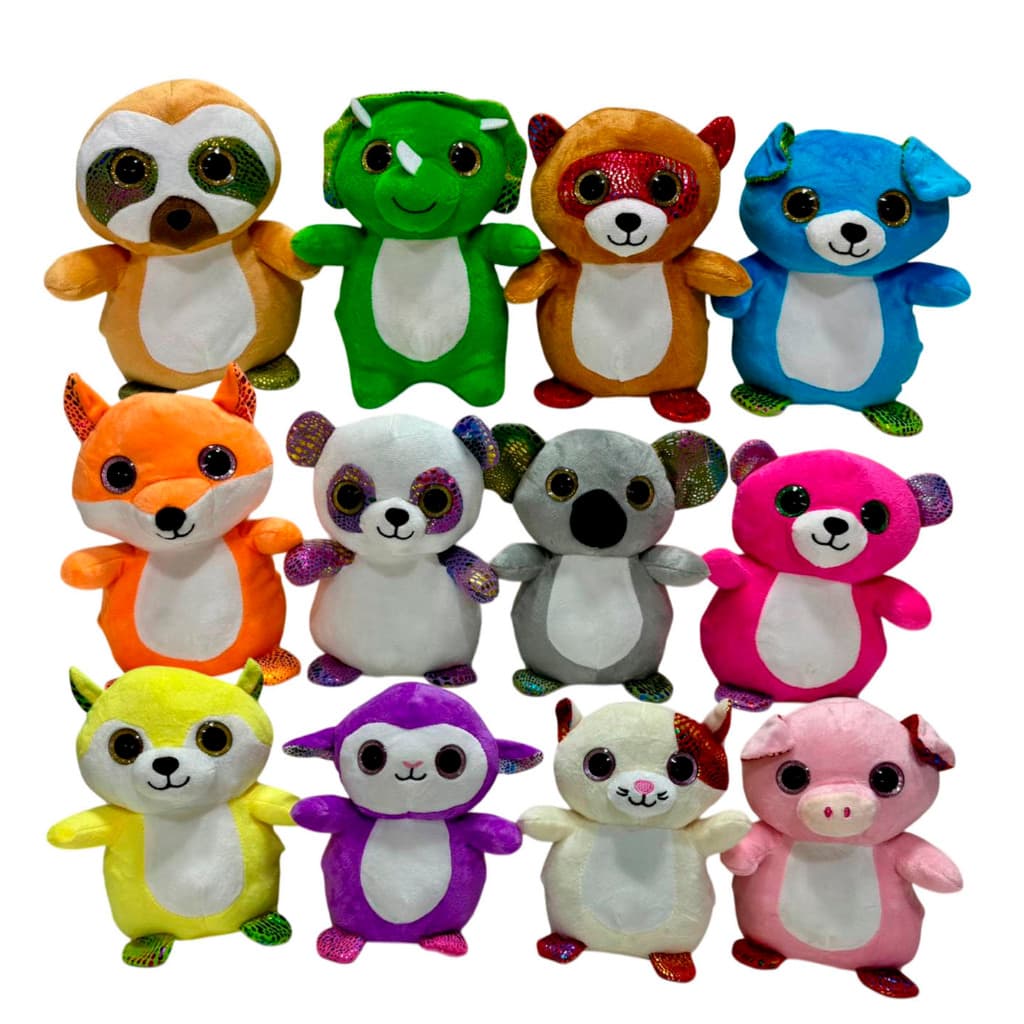 Kit 42 Animais Urso Pelucia Maquina Grua Ursinho Olho Grande Colorido 20cm