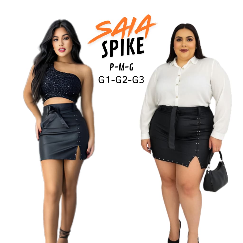 Saia Feminina Couino Com Cinto E Fenda Lateral Cinto Spike