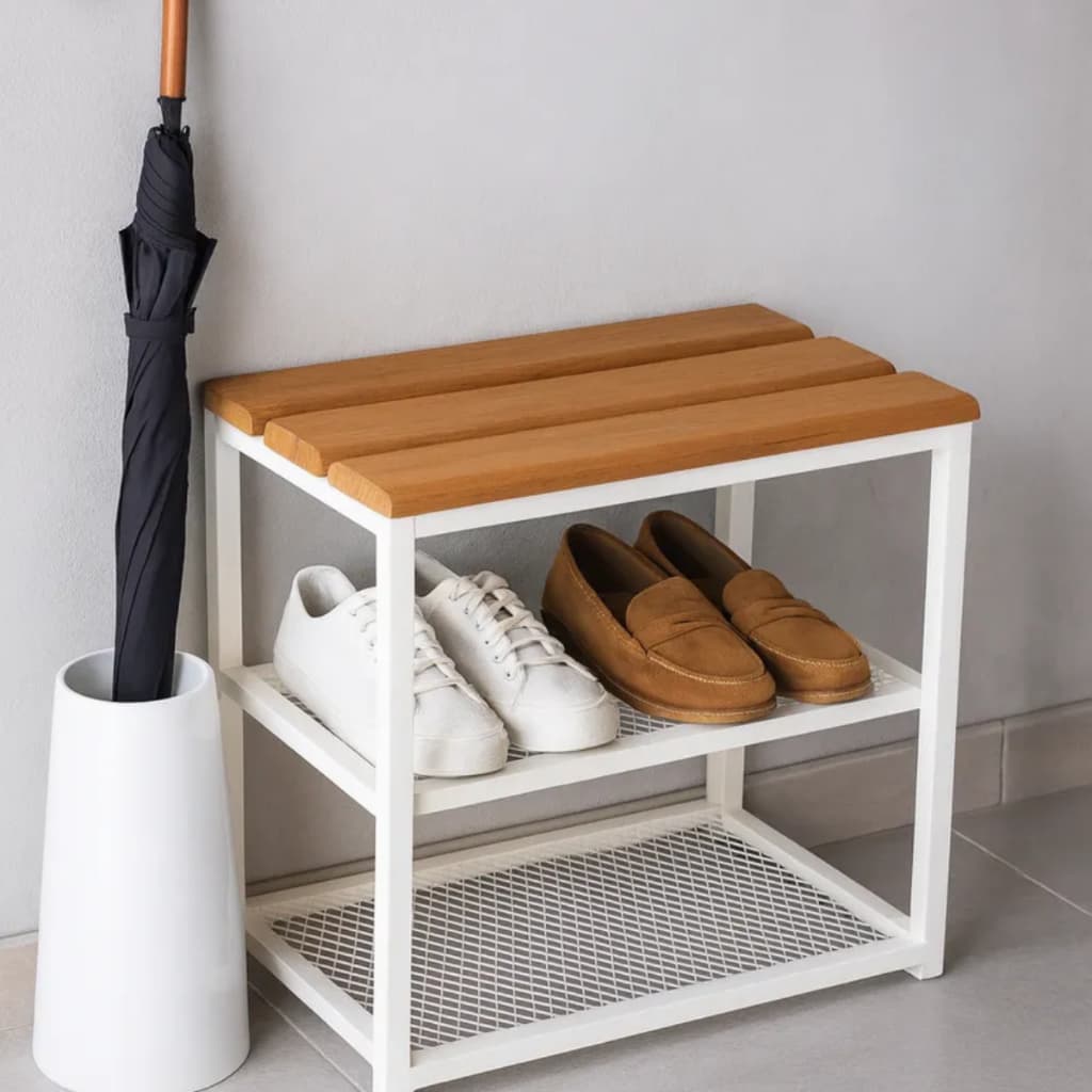 Sapateira Banco Organizador 50cm Com Tela Estrutura Preta e Branca Casa Sala Quarta Decoração Sapatos Armazenamento