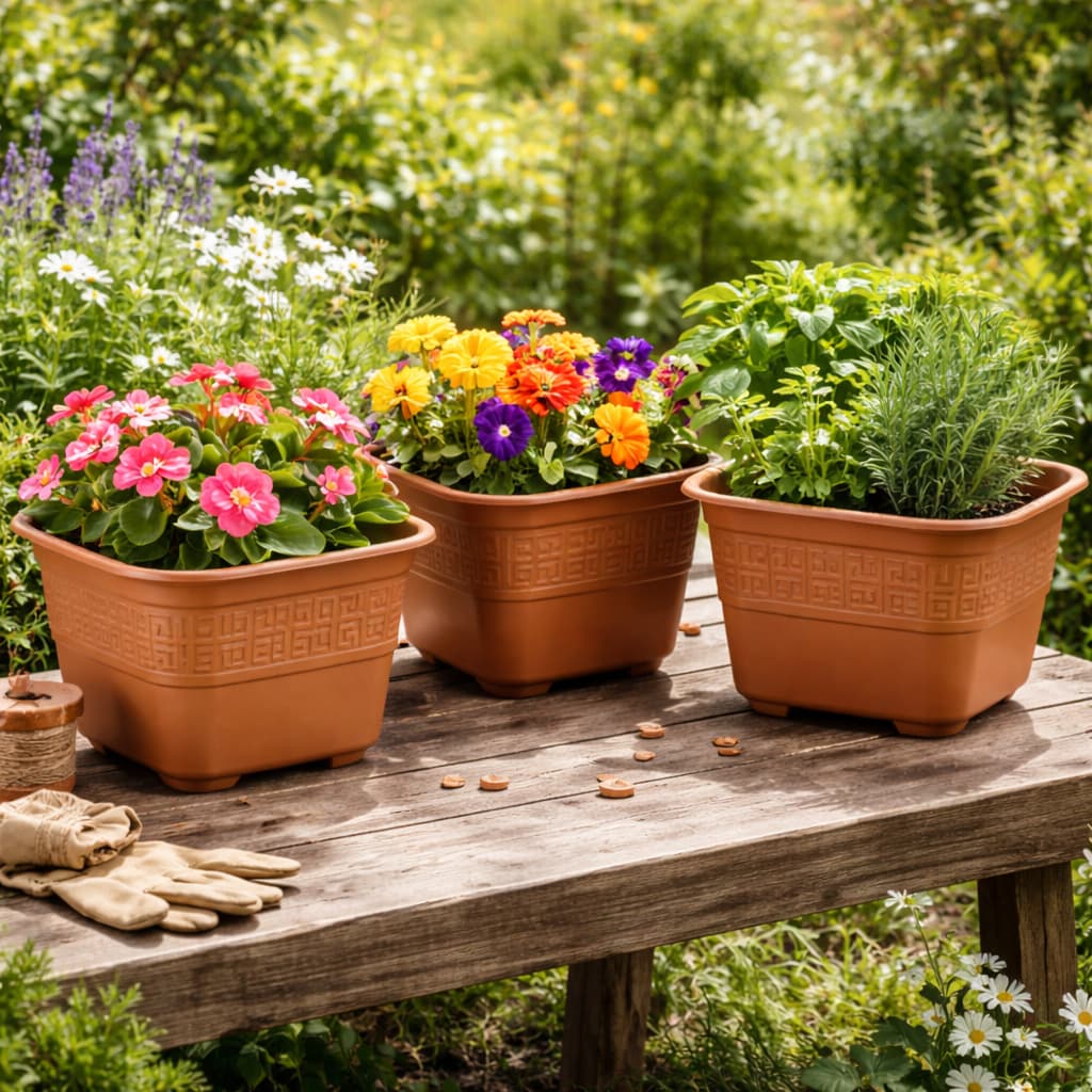Kit 3 Vasos para Plantas Quadrados 3 Litros Jardim Decoração Flores