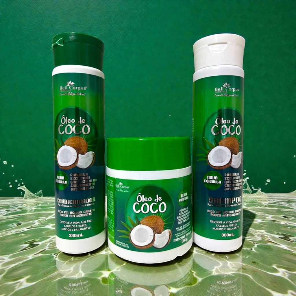 Kit Tratamento Shampoo e Condicionador Mascara Capilar Óleo de Coco 3 Itens Hidratação - BellCorpus