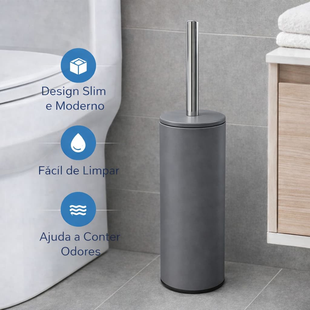 Escova Sanitária com suporte  Banheiro Branca Cinza Matte Luxo