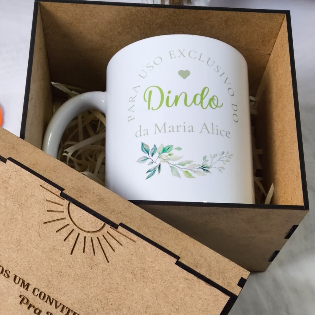 Kit Convite de Padrinhos - Caneca Personalizada + Caixa MDF - Somente para padrinho ou madrinha.