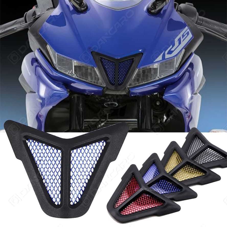 Protetor de Entrada de Ar Yamaha YZF R15 – Tampa Decorativa com Malha de Alumínio | Acessório de Carenagem