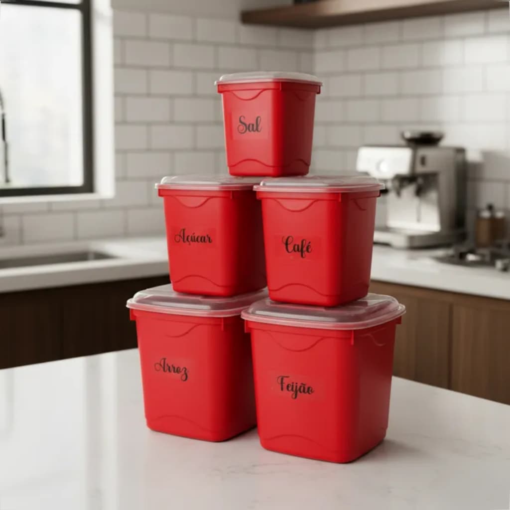 Kit Potes Organizadores Porta Mantimento Plástico Com Tampa Para Temperos Alimento Arroz Feijão Sal