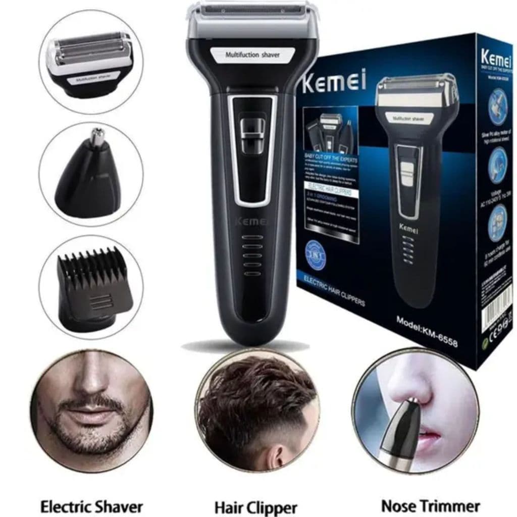 Maquina Profissional Aparelho de Barbear Depilador Elétrico Recarregável Original Kemei km-6558