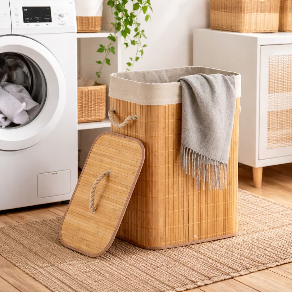Cesto De Roupa Bambu Retangular Multiuso Banheiro Lavanderia