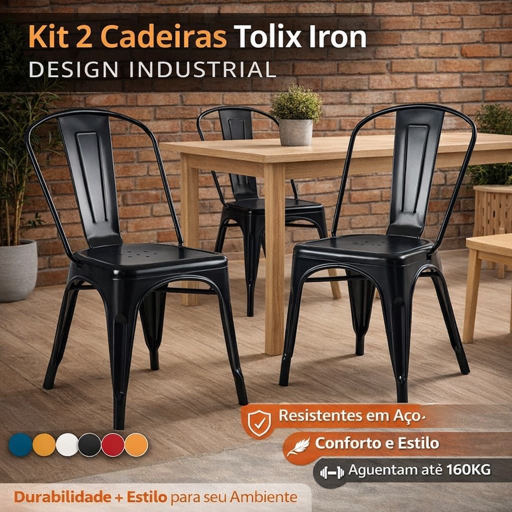 Kit 2 Cadeiras Tolix Iron Design Bitlar | Aço Resistente & Estilo Industrial