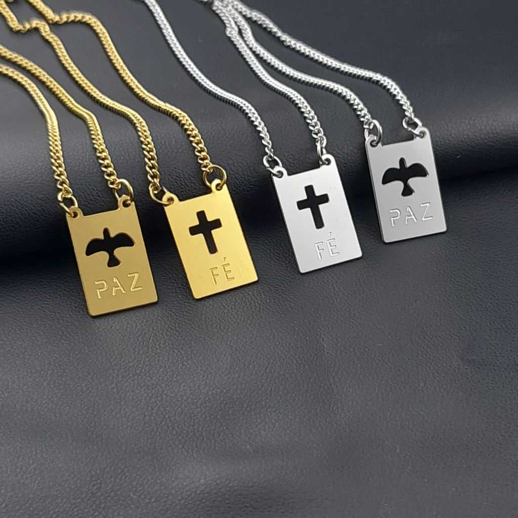 Escapulário Feminino Dourado Fé Paz Delicado