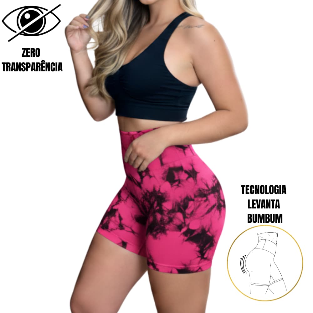 Shorts Feminino Estampa Marmore Academia Zero Transparência Cintura Alta Levanta Bumbum