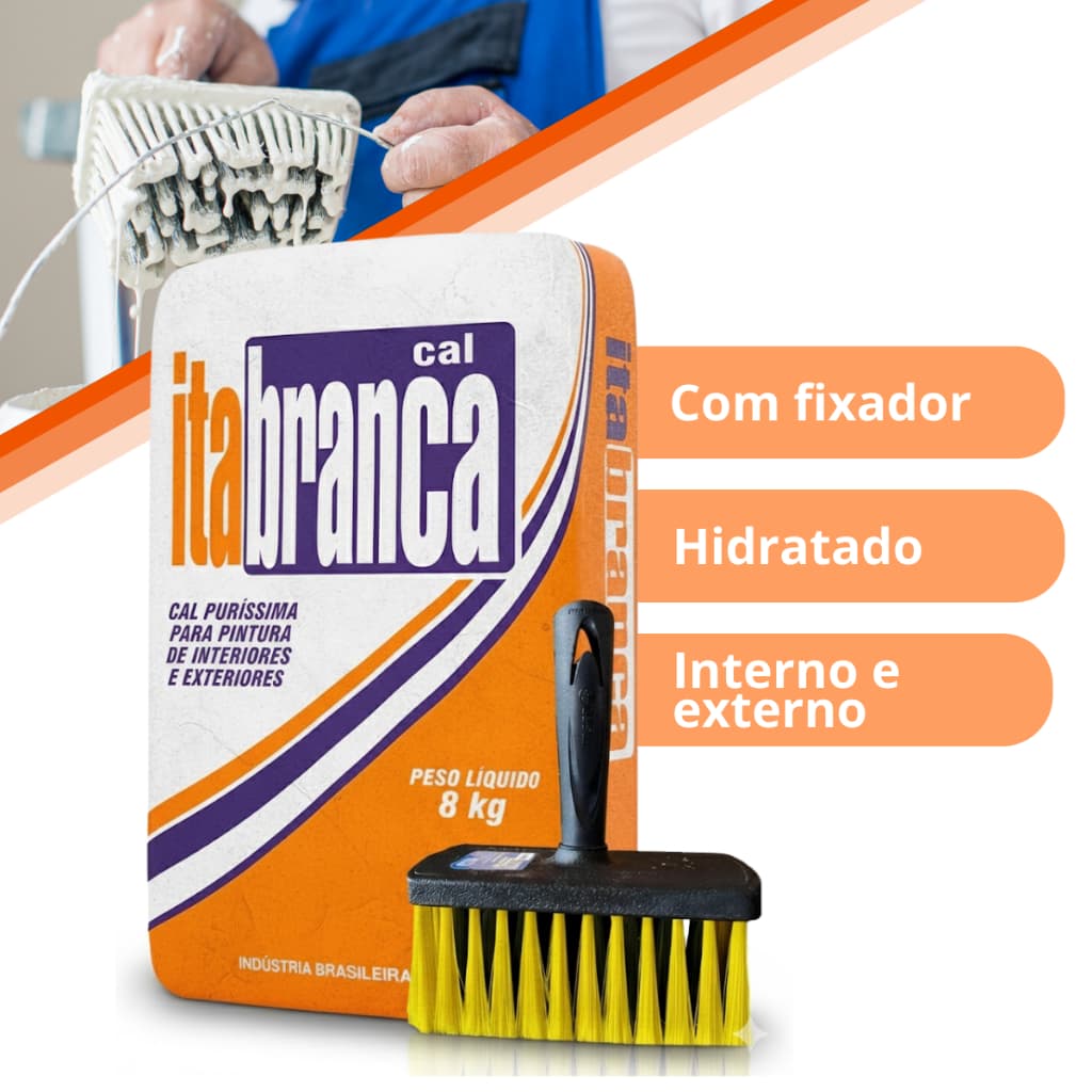 Kit Cal Pintura Com Fixador Branco Caiada Muro Pared + Broxa